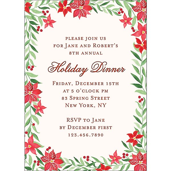 Poinsettia Border Holiday Party Invitation | Paper Source