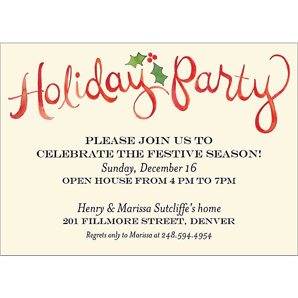 Watercolor Holiday Party Invitation | Paper Source