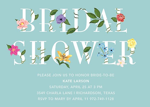 We Print Cut Floral Bridal Shower Invitations. Bridal Shower Invitations with Envelopes Glue and Ship to You