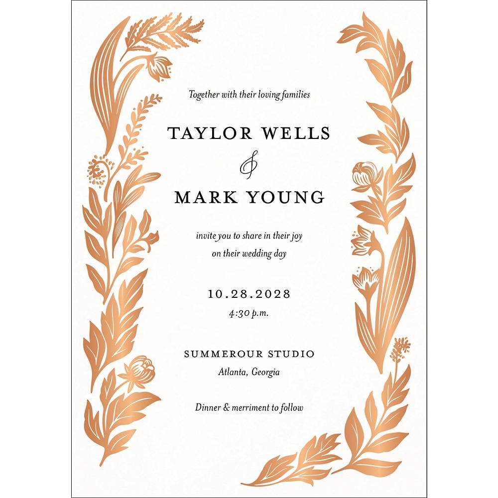 Black and White Floral Foil Wedding Invitation
