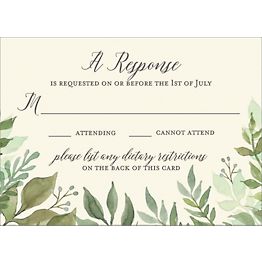 RSVP Cards with Envelopes - The Miranda Suite - Watercolor Green Leaf –  Wonderment Paper Co.