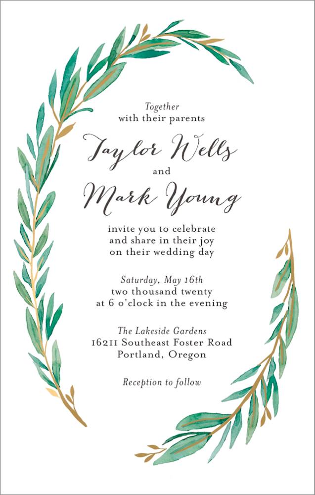 Tall Olive Branch Wedding Invitation Paper Source
