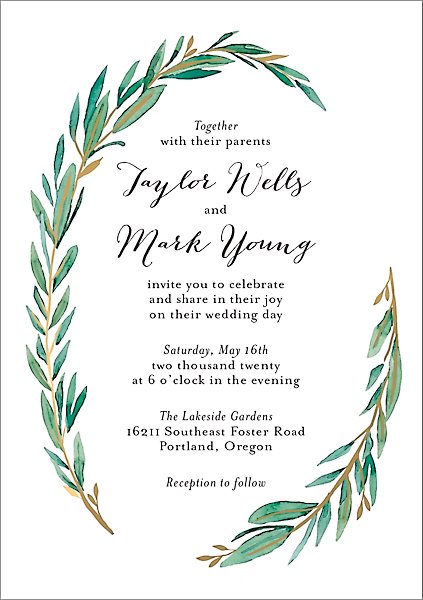 PERSONALISED wedding invitation rustic olive branch leaf foliage 6x 6in card 