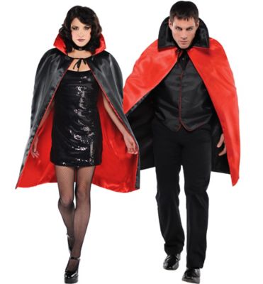 Black & Red Reversible Vampire Cape Halloween Costume for Adults, One