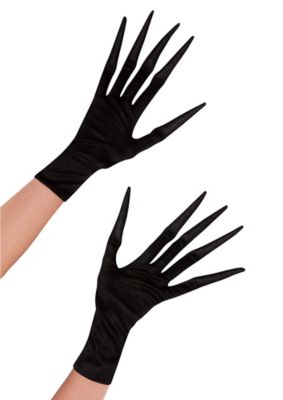 Long Fingered Pointy Black Witch Gloves for Adults One Size Costume