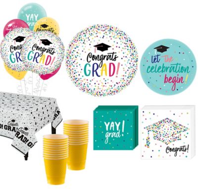 Party City Yay Grad Graduation Tableware Kit for 18 Guests, With Cups