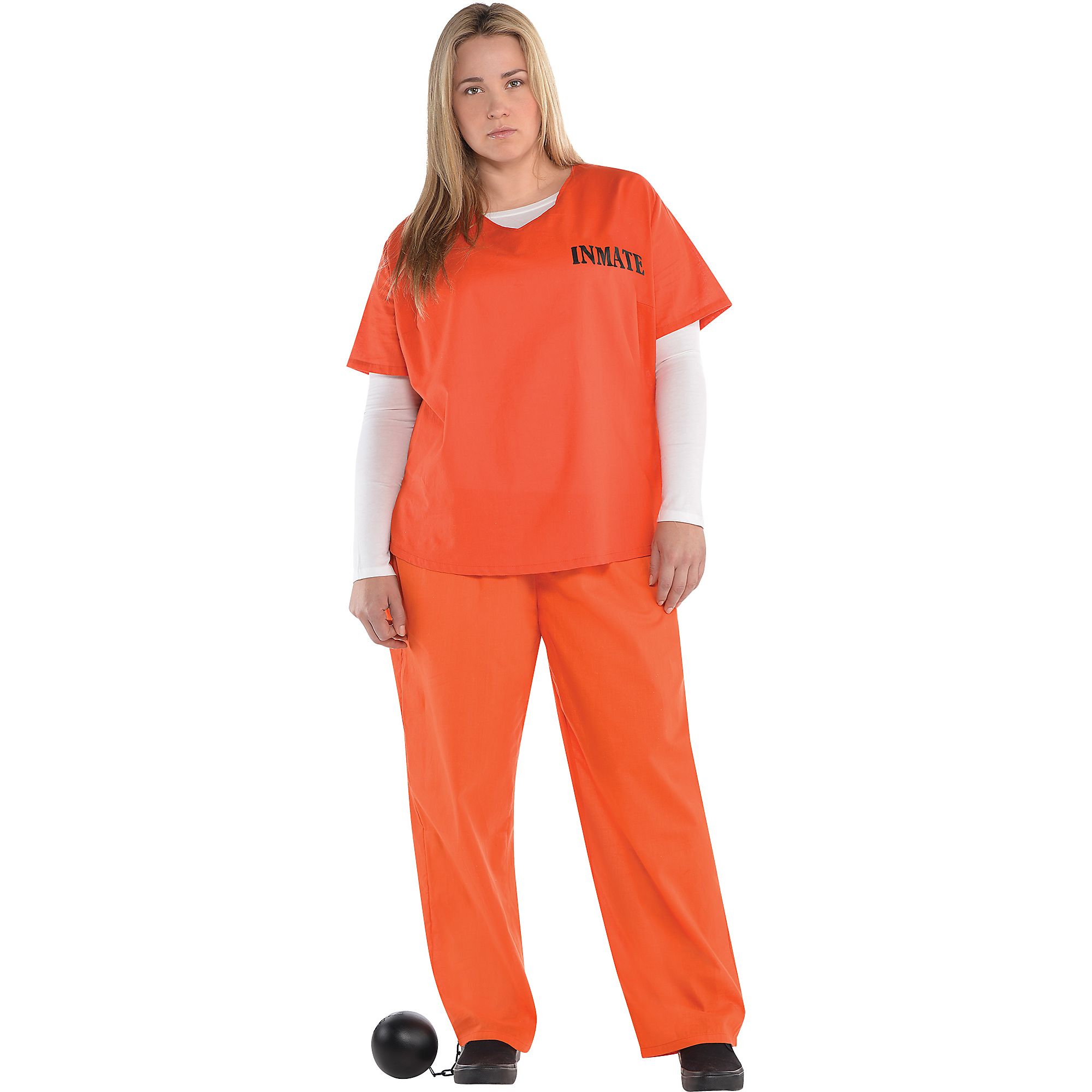 Womens Orange Prisoner Costume Plus Size Jumpsuit Prison Shirt And