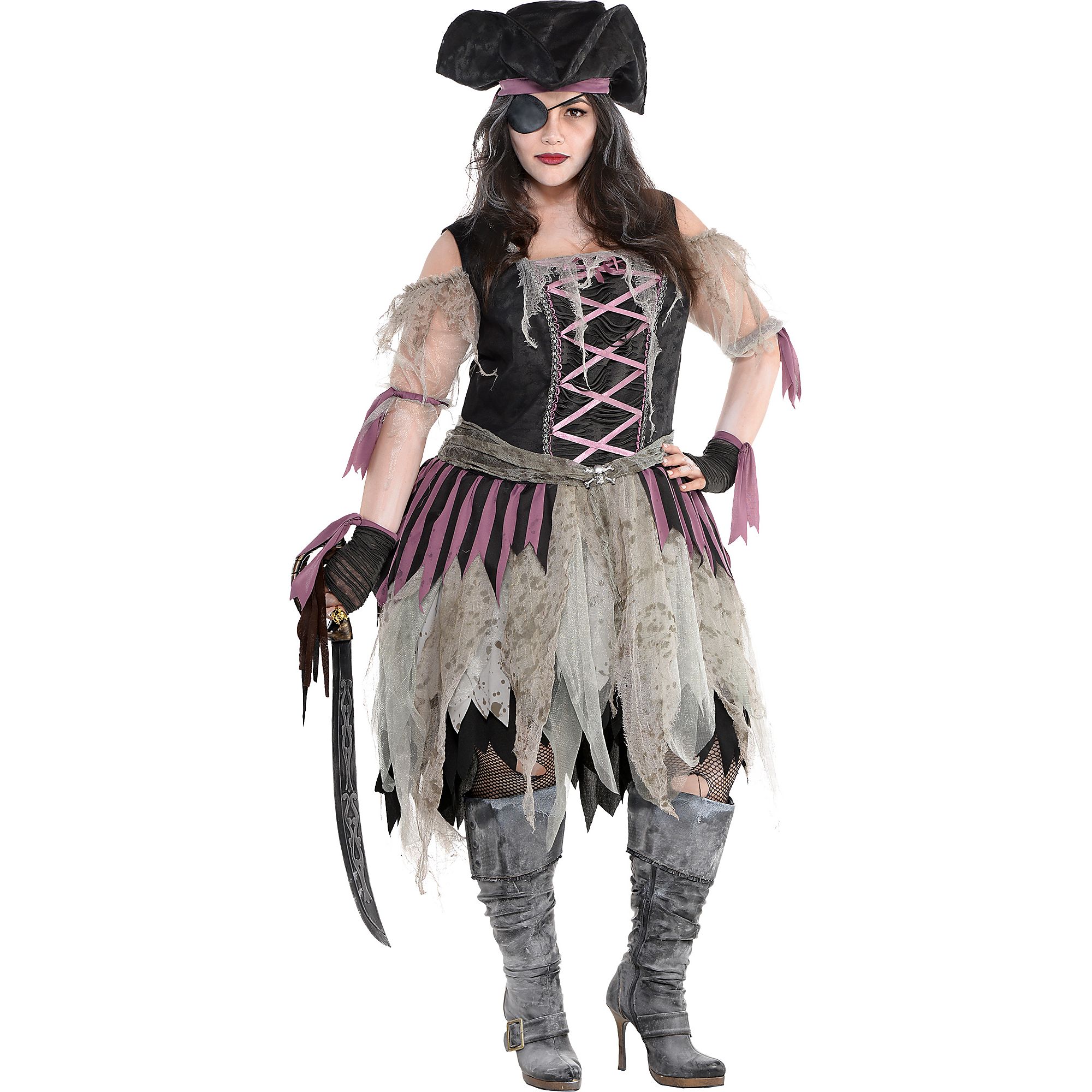 Haunted Pirate Wench Costume For Adults Plus Size With A Dress Hat 9763