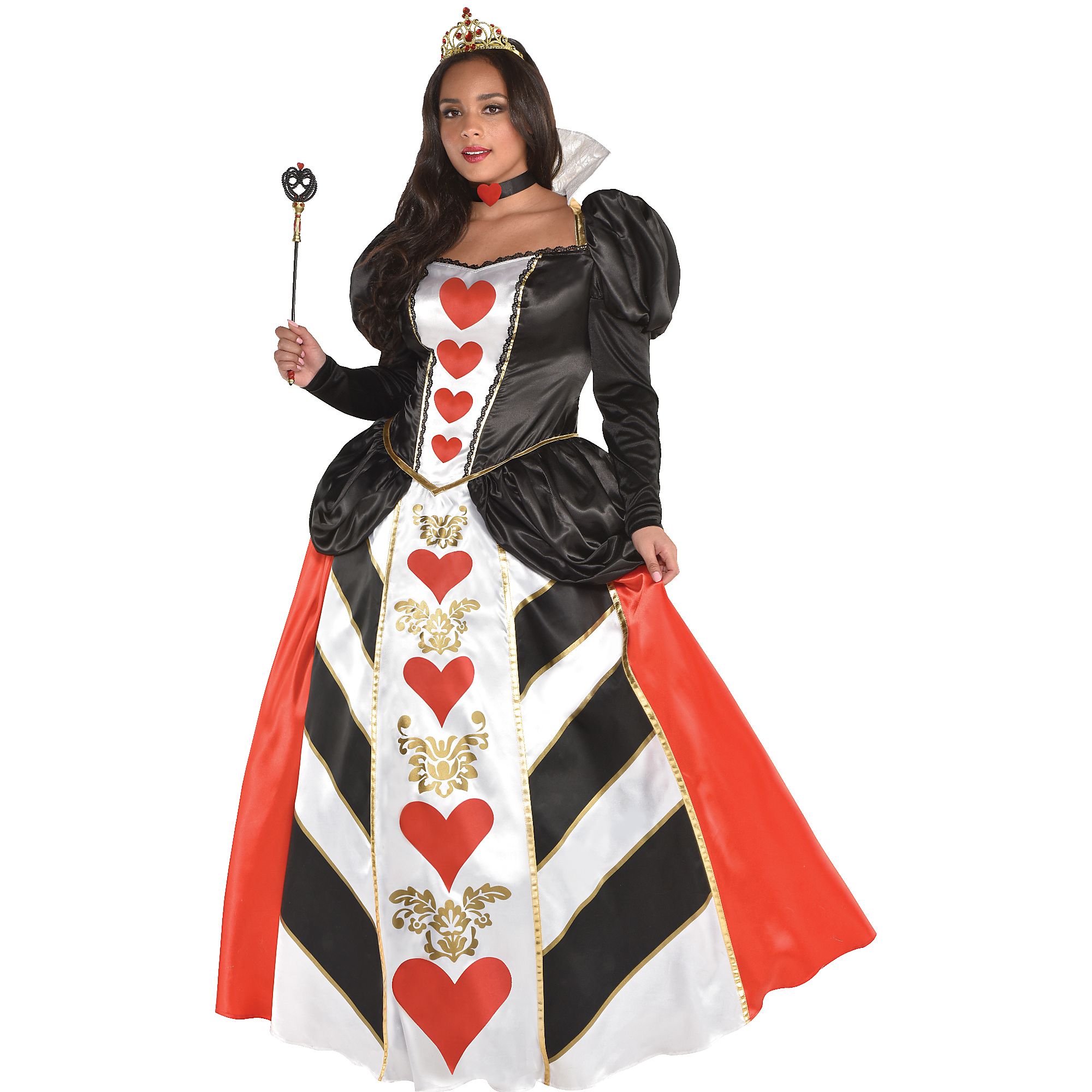 Womens Red Queen of Hearts Costume Plus Size Dress Tiara Alice in ...