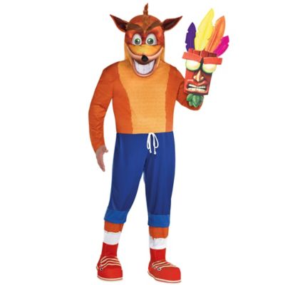 Party City Crash Bandicoot Costume Adult Plus Size Jumpsuit Mask