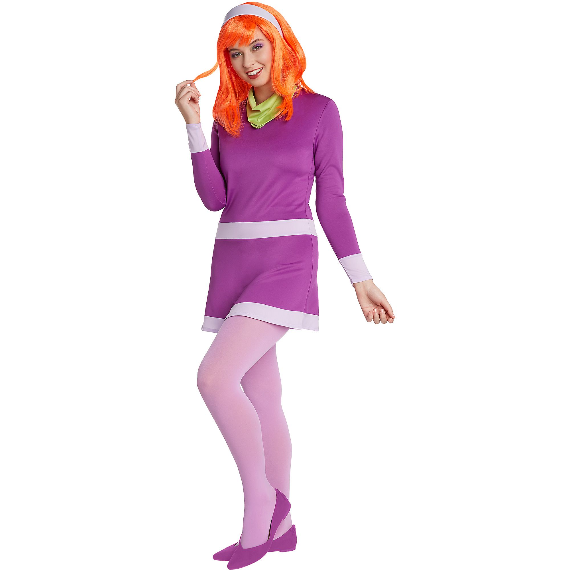 Scooby-Doo Daphne Costume Adult Standard Size Purple Mini Dress Headband Scarf | eBay