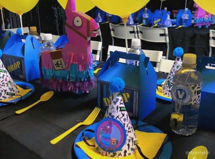 7 Ideas To Unlock A Winning Fortnite Birthday Party Party City - roblox birthday party table centerpiece decoration back view i created this for my son s upcoming birthday party tables bday party kids lego birthday party