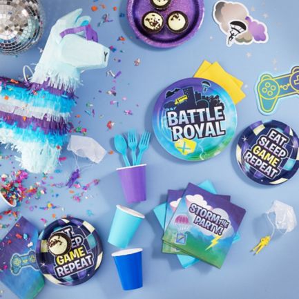 7 Ideas To Unlock A Winning Fortnite Birthday Party Party City - fortnite party supplies roadblocks theme roblox food ideas