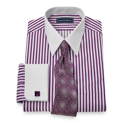 2-Ply Cotton Satin Stripe Straight Collar French Cuff Dress Shirt ...
