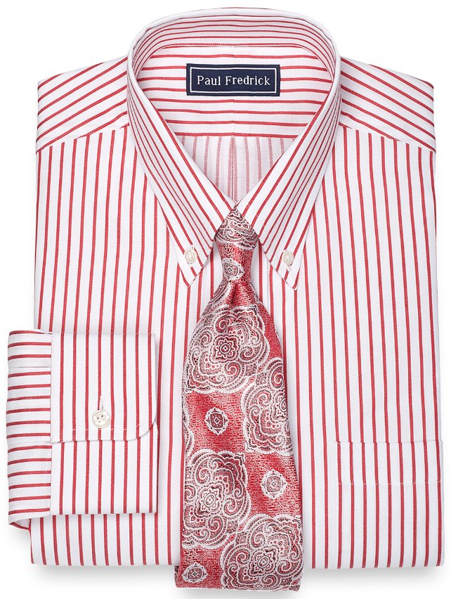 2-Ply Cotton Pinpoint Rope Stripe Button Down Collar Dress Shirt | Paul ...