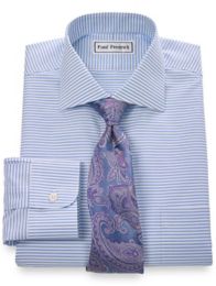 Non-Iron 2-Ply 100% Cotton Horizontal Stripe Spread Collar Dress Shirt ...