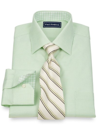 Paul Fredrick Mens 2 Ply Cotton Dot Pattern Spread Collar Dress Shirt