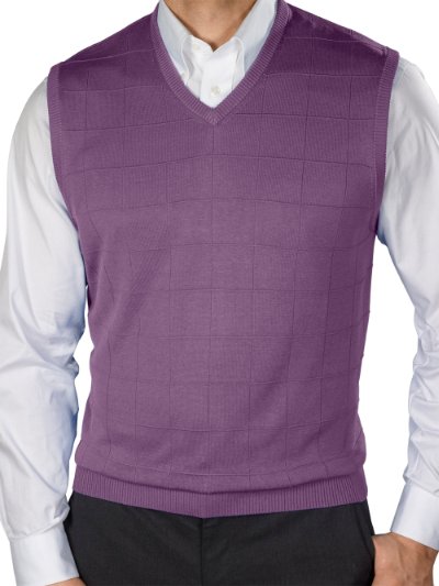 Paul Fredrick Mens Silk Grid Pattern Fine Gauge Short Sleeve V Neck Sweater
