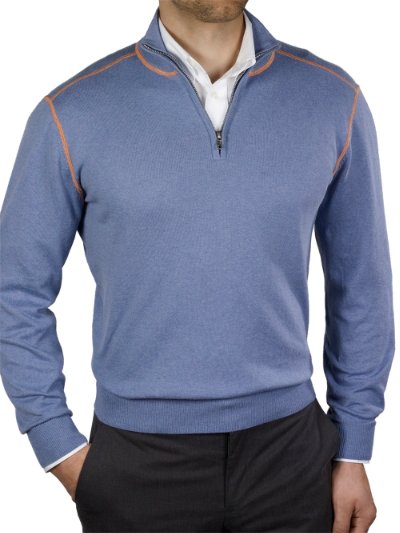 Paul Fredrick Mens Cotton & Cashmere Heathered Half Zip Pullover Sweater