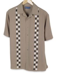 100% Silk Embroidered Short Sleeve Camp Shirt