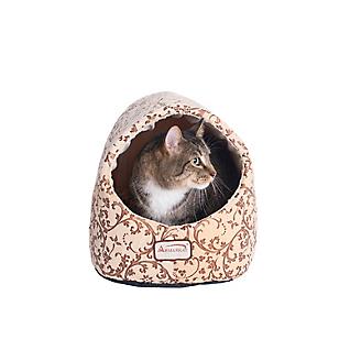 Armarkat Hooded Beige with Flower Pattern Cat Bed