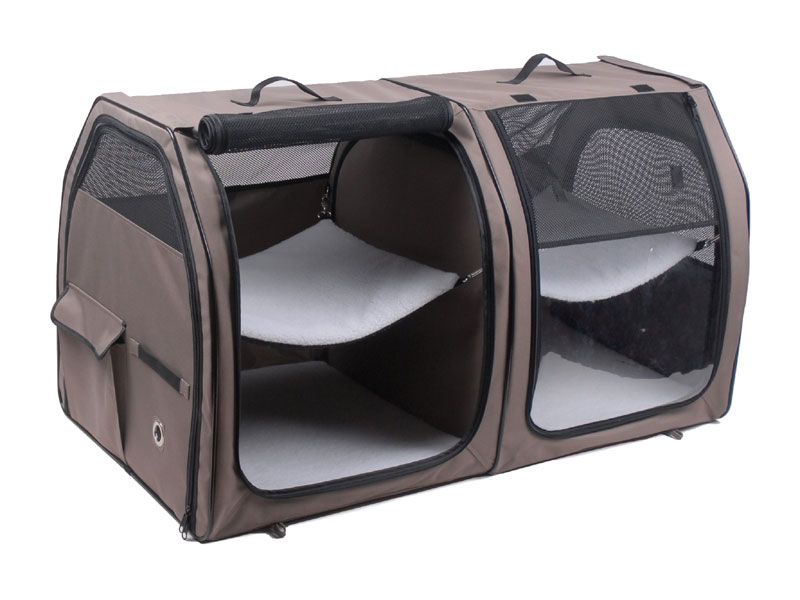 One for Pets Portable Double Cat Show House Tan (2119-Tan-Double 802172003762 Cat Supplies Cat Cages & Kennels) photo