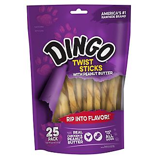 Dingo Peanut Butter Rawhide Twist Sticks 25pk