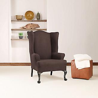 SureFit Stretch Wing Chair Slipcover Taupe Simple Stretch Twill 