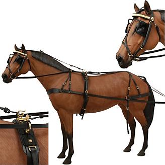 Premium Leather Horse Driving Harness with Silver Metal Fittings Black & Brown 