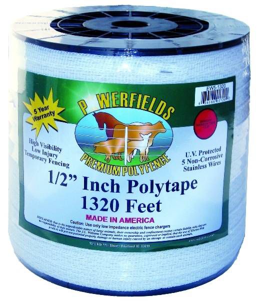 1381997 0.5 in. x 1320 ft. Powerfields White Polytape