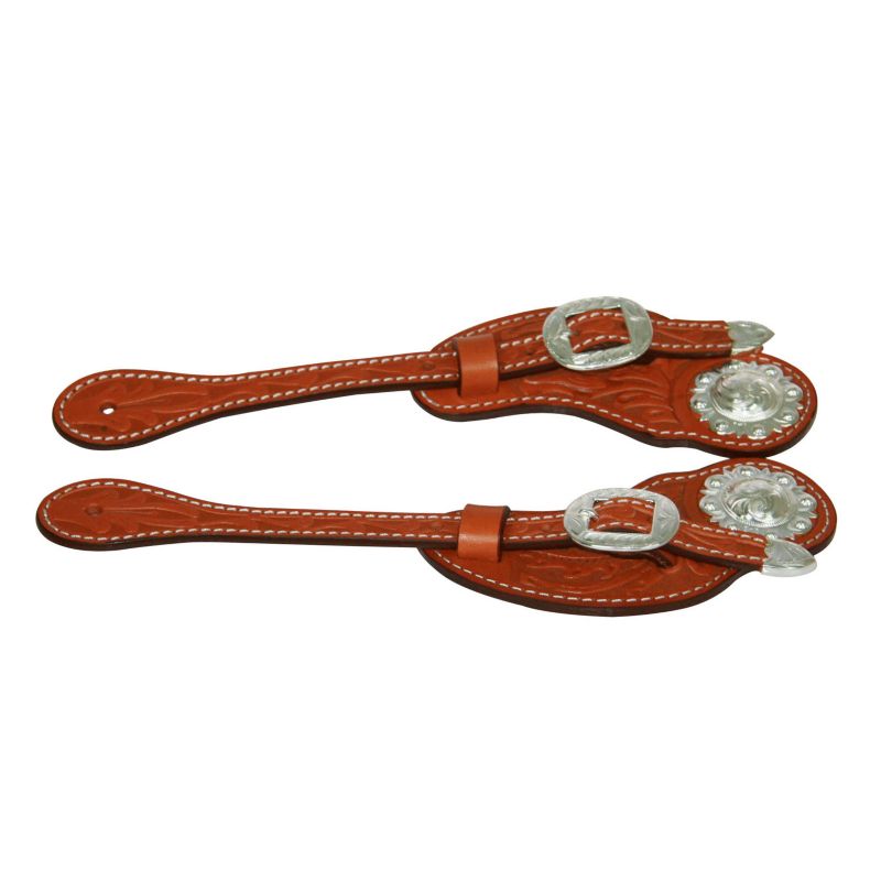 Western Oak Tooled Cowboy Spur Straps - Statelinetack.com