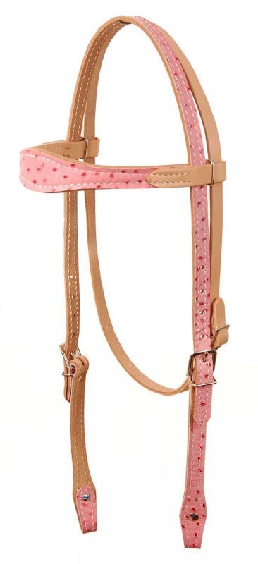 2213-PK American Saddlery Scalloped Ostrich Headstall Pink sku 2213-PK