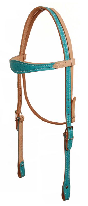 2213-TQ American Saddlery Scalloped Ostrich Headstall Turq sku 2213-TQ