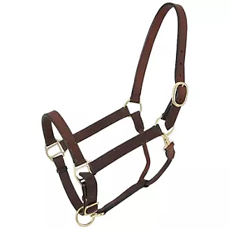 Tough1 Leather Adj Stable Halter w/Snap