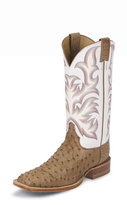 Justin Boots Pascoe Full Quill Ostrich Square Toe Pull On Cowboy Boots