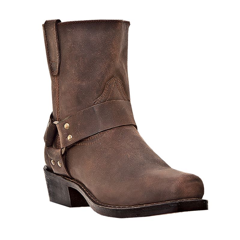 Dingo Mens Block Heel Motorcycle Boots Rev Up, 9 1/2 Wide, Brown