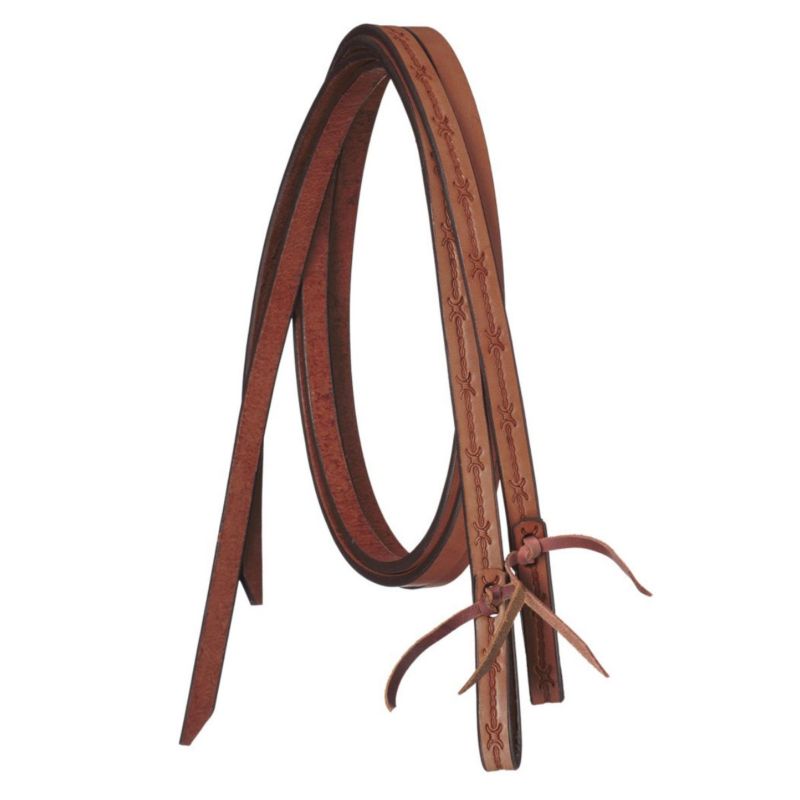 Silver Royal Barbwire Tooled Split Reins Md Oil