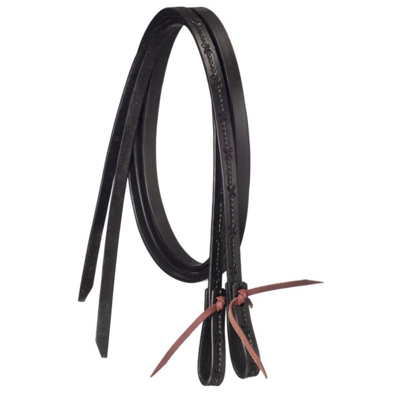 Silver Royal Barbwire Tooled Split Reins Black