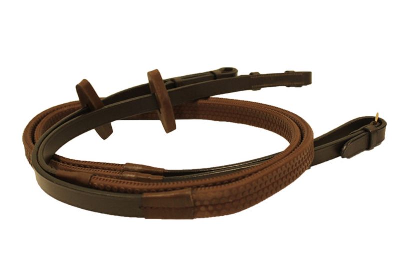Rambo Micklem Rubber Reins Horse Brown