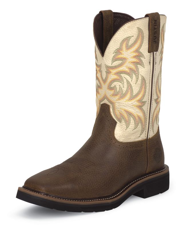 Justin Mens Stampede Sq Toe White Work Boot 8D -  JUSTIN BRANDS INC, SE4683 D 80