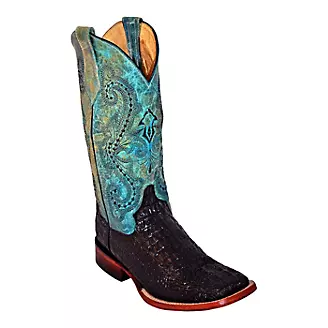 Ferrini Ladies Print Caiman Tail Sq Teal Boots