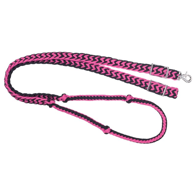 Tough1 Knotted Cord Roping Rein Pink/Black