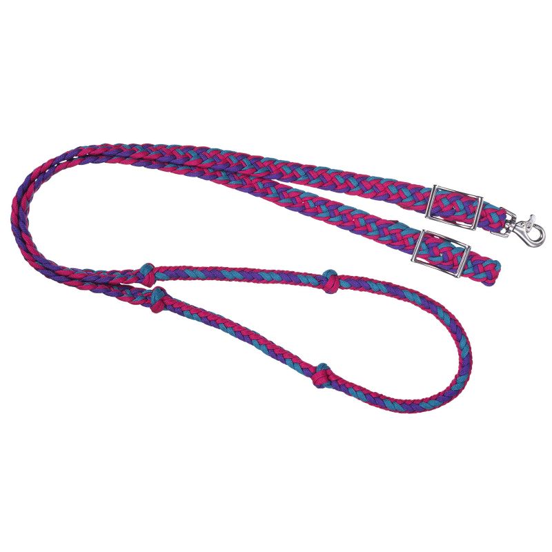 Tough1 Knotted Cord Roping Rein Purp/Rasp/Teal