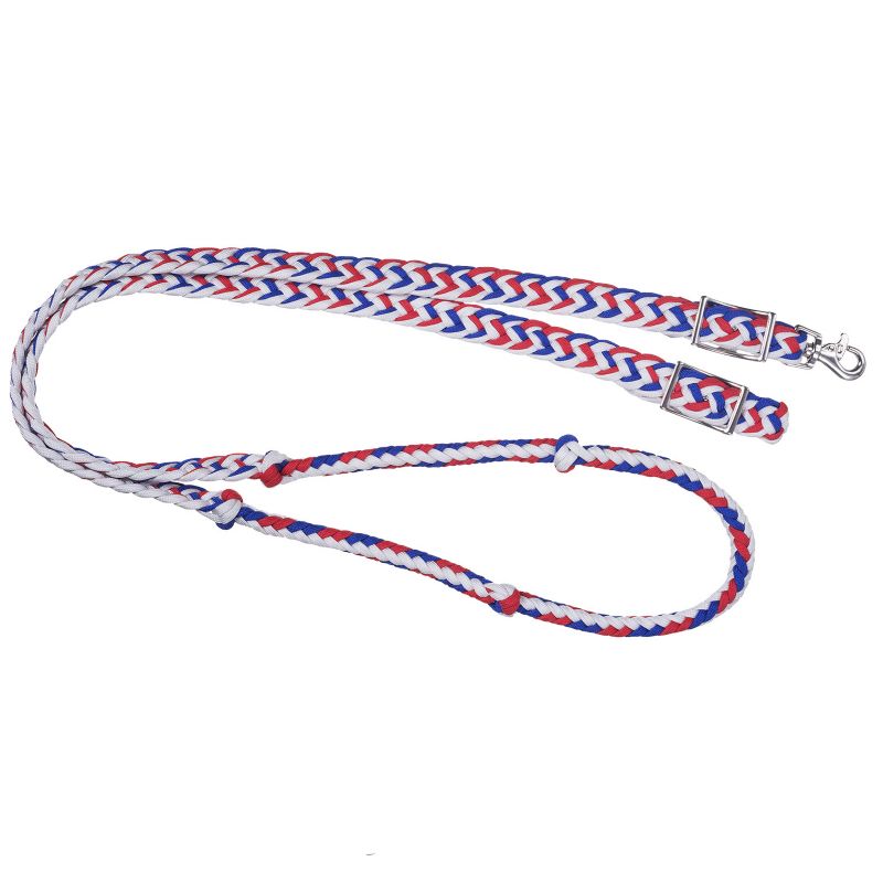 54-915-305-0 Tough1 Knotted Cord Roping Rein Red/White/Blue sku 54-915-305-0