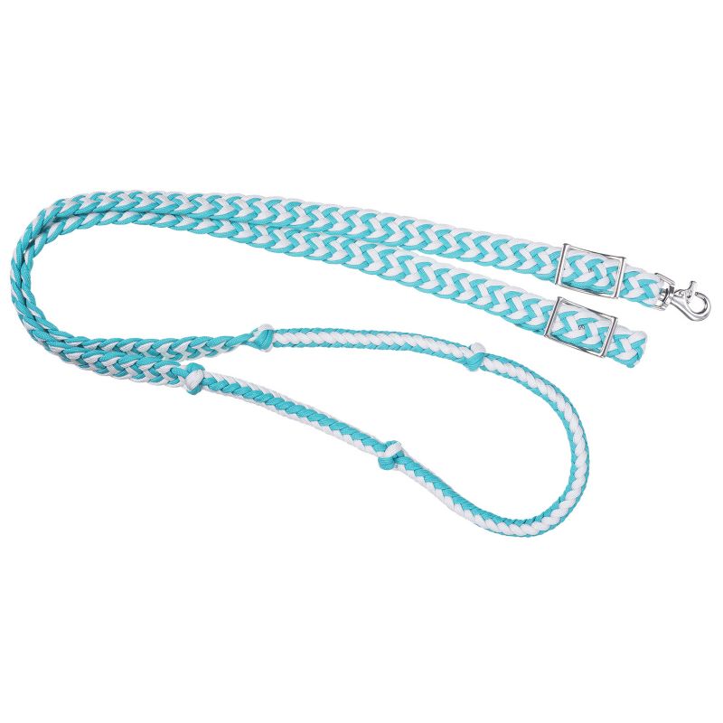 54-915-143-0 Tough1 Knotted Cord Roping Rein Turquoise/White sku 54-915-143-0