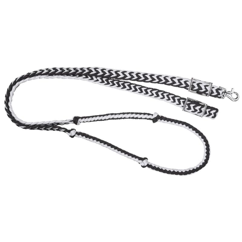 54-915-103-0 Tough1 Knotted Cord Roping Rein Black/White sku 54-915-103-0