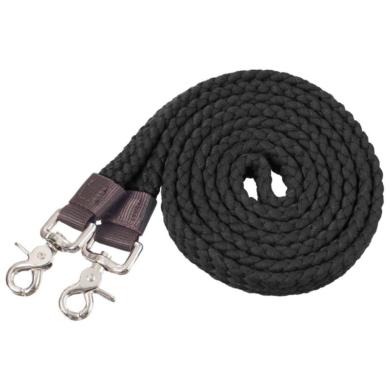 54-905-2-0 Tough1 Flat Cotton Roping Reins 7ft Black sku 54-905-2-0