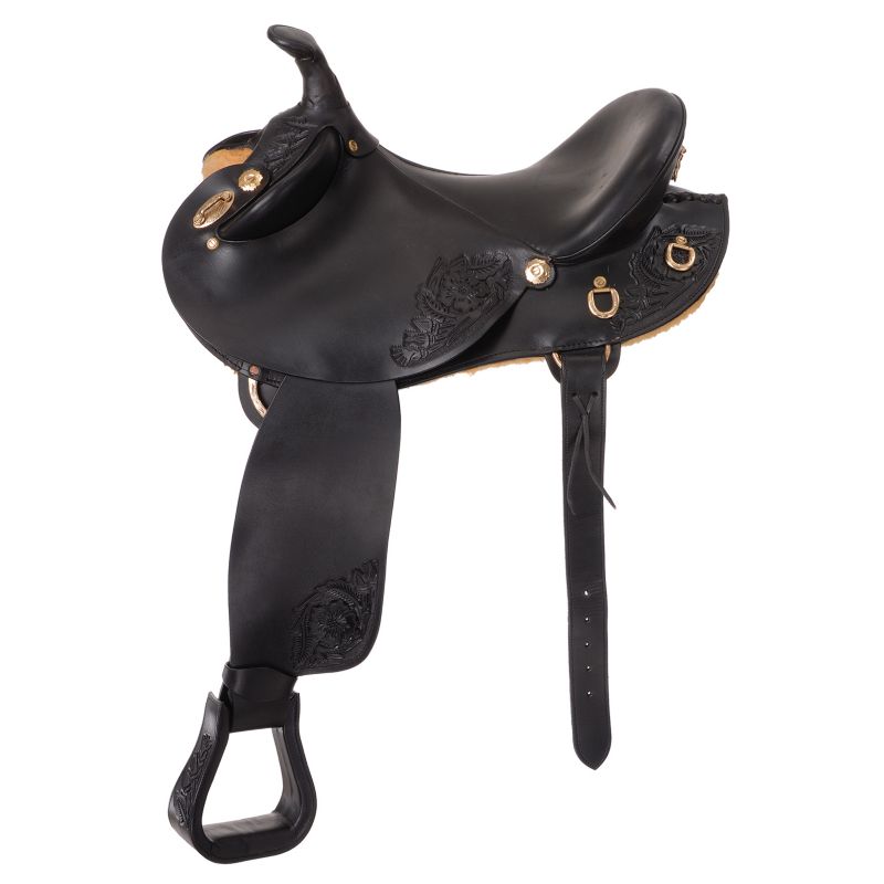 New  Branded Synthetic Australian Stock Saddle With Horn Set Black Color 