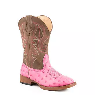 Roper Ostrich Print Square Toe Boots - Kids, Pink