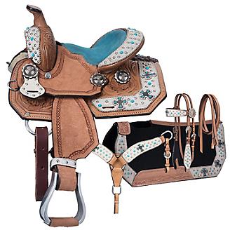 Breast Collar & Saddle Pad Size 10 to 12 inches Seat. HORSE SADDLERY IMPEX' Youth Child Synthetic Western Pony Miniature Horse Saddle Tack Get Matching Headstall 